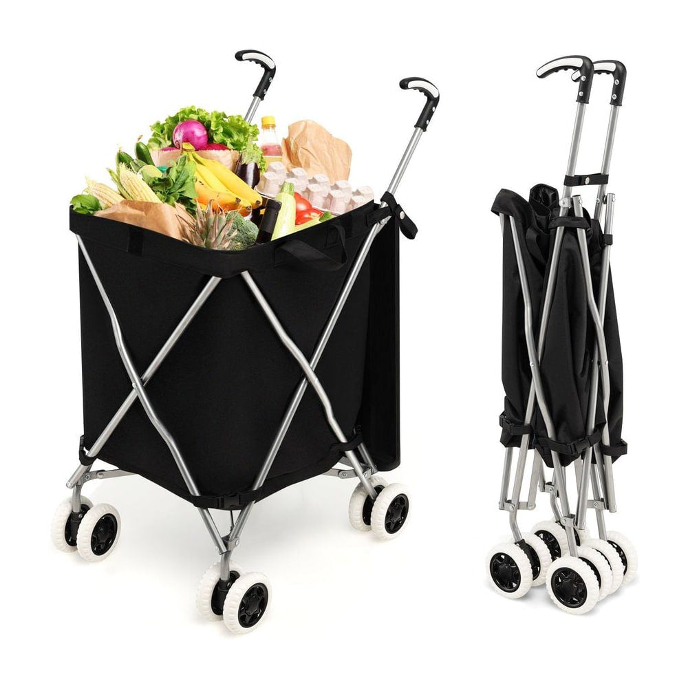 90L Folding Shopping Trolley with Removable Waterproof Bag and Cove-Black