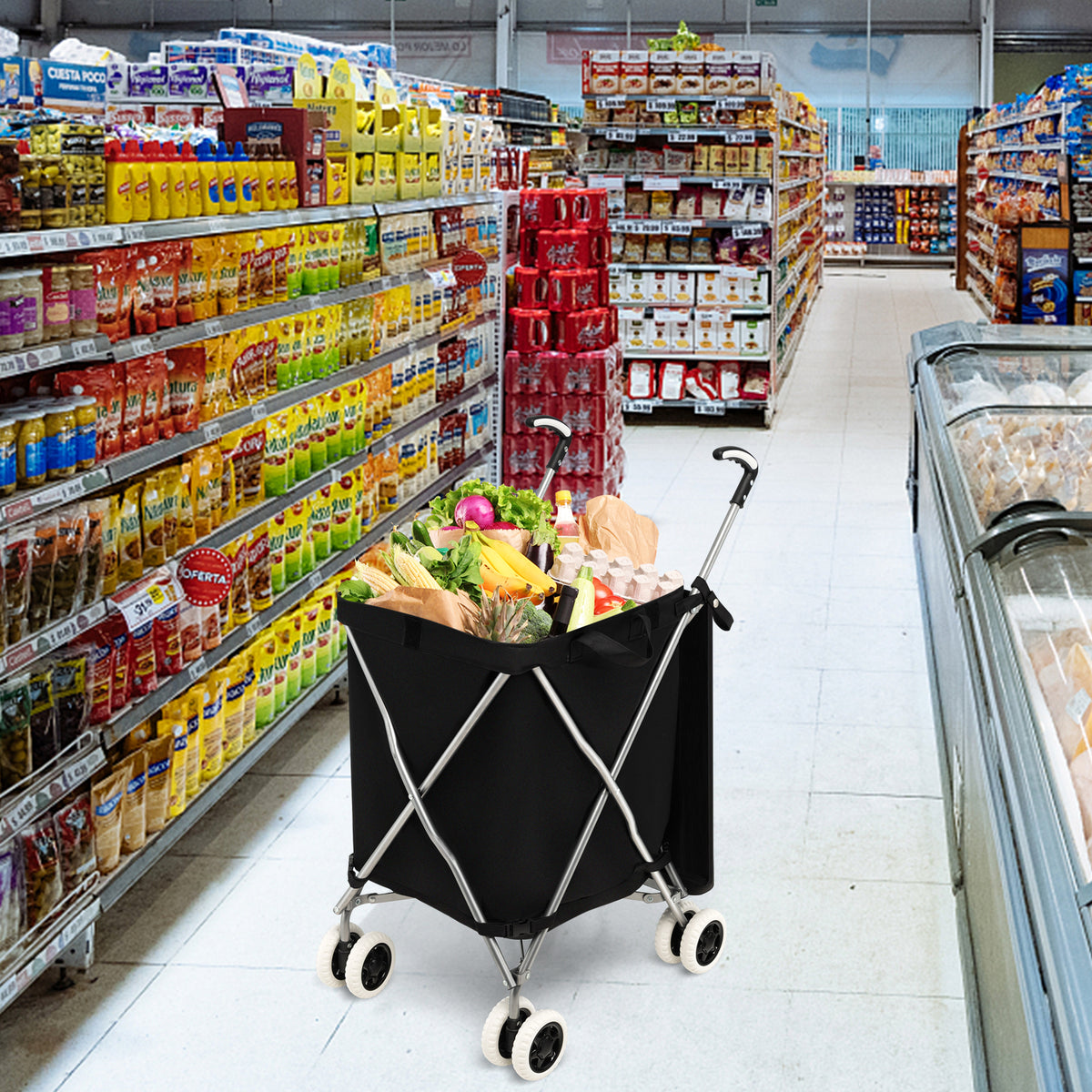 90L Folding Shopping Trolley with Removable Waterproof Bag and Cove-Black - product image 2