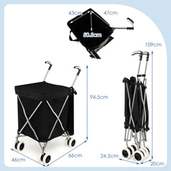 90L Folding Shopping Trolley with Removable Waterproof Bag and Cove-Black - product image 4