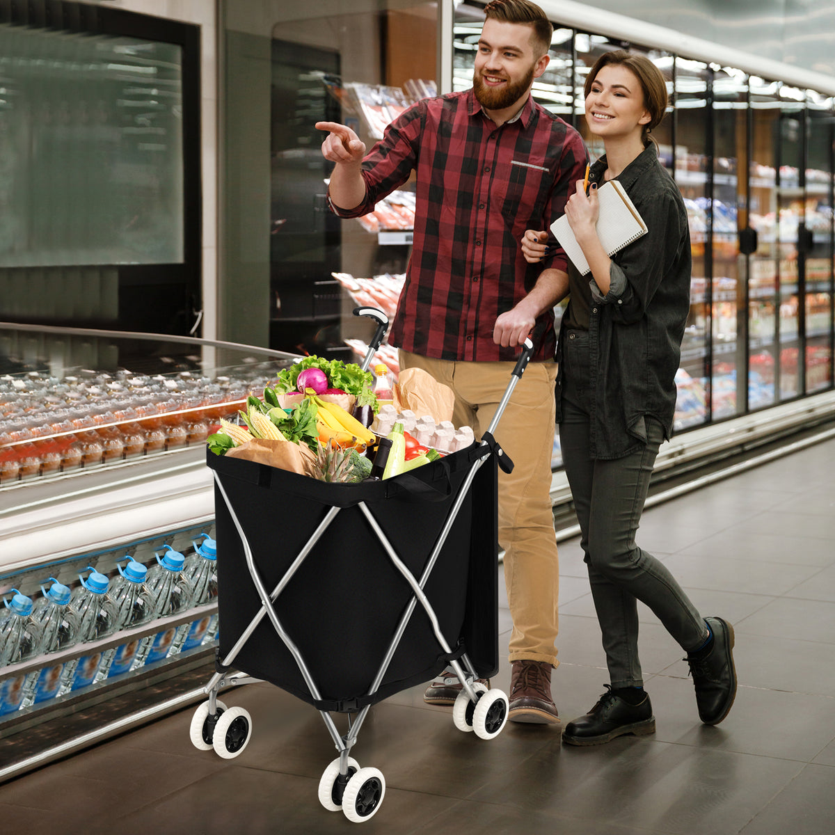 90L Folding Shopping Trolley with Removable Waterproof Bag and Cove-Black - product image 3