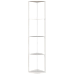 HOMCOM RGB LED Floor Lamp with Shelves, 5-Tier Dimmable Standing Lamp with Adjustable Brightness and Remote Control, Modern Corner Display Shelf Unit for Living Room Bedroom Office, White