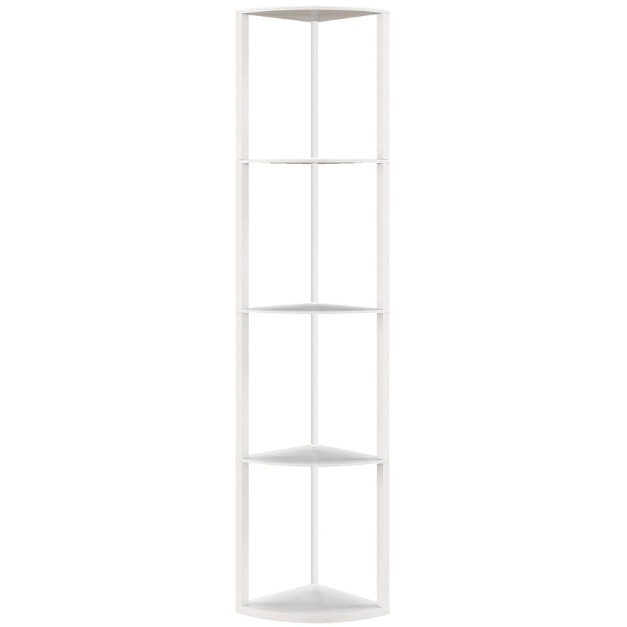 HOMCOM RGB LED Floor Lamp with Shelves, 5-Tier Dimmable Standing Lamp with Adjustable Brightness and Remote Control, Modern Corner Display Shelf Unit for Living Room Bedroom Office, White