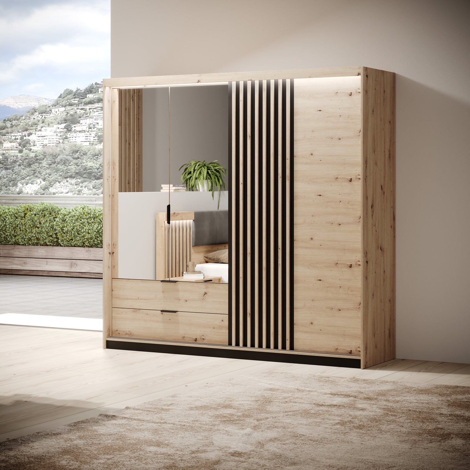 Wardrobe TALLY Oak Artisan / Grey