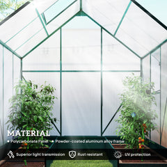 Outsunny 6x6 FT Polycarbonate Greenhouse with Base and Raised Bed, Walk-in Greenhouse with Aluminium Frame, Temperature Controlled Window, Foundation for Plants, Flowers, Vegetable