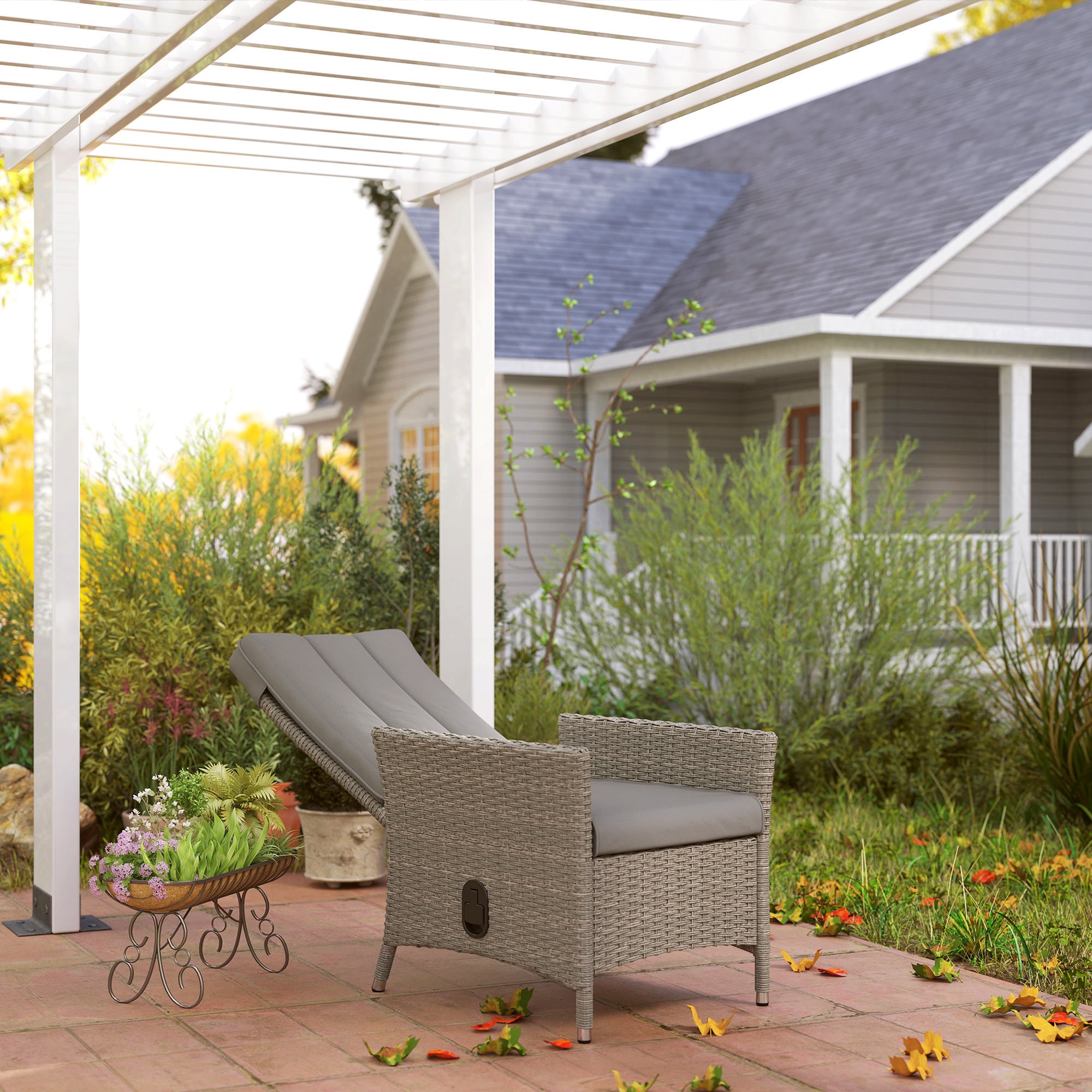 Outsunny 105√Ç¬∞-150√Ç¬∞ Reclining Rattan Chair - Grey