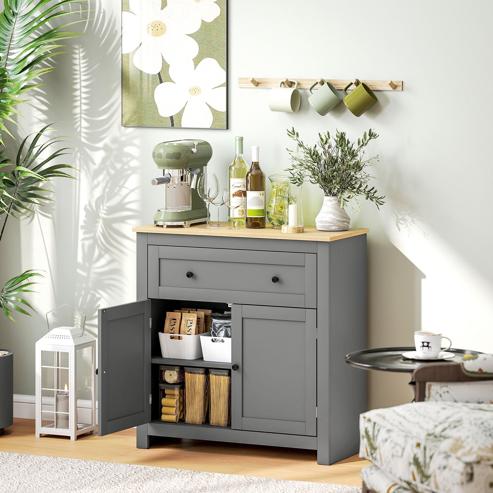 HOMCOM Sideboard Storage Cabinet, Morden Kitchen Cupboard with Adjustable Shelf, Drawer and Double Doors, Sideboard for Living Room, Dining Room, Hallway, Grey