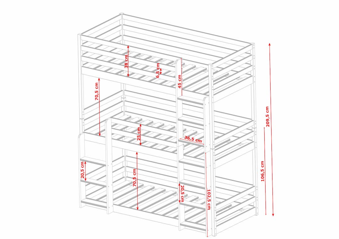 Wooden Triple Bunk Bed Ted