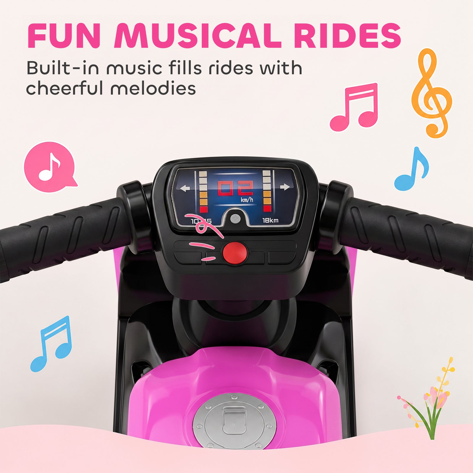 AIYAPLAY Balance Bike with Music Extra-Wide Wheels Toddler Bike for Boys Girls Pink