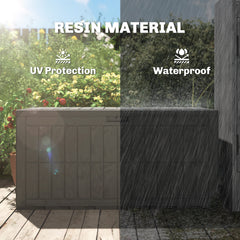 Outsunny 440L Garden Storage Box, Waterproof & UV Resistant Resin Deck Box with Lockable Lid, Pneumatic Gas Rods, Side Handles