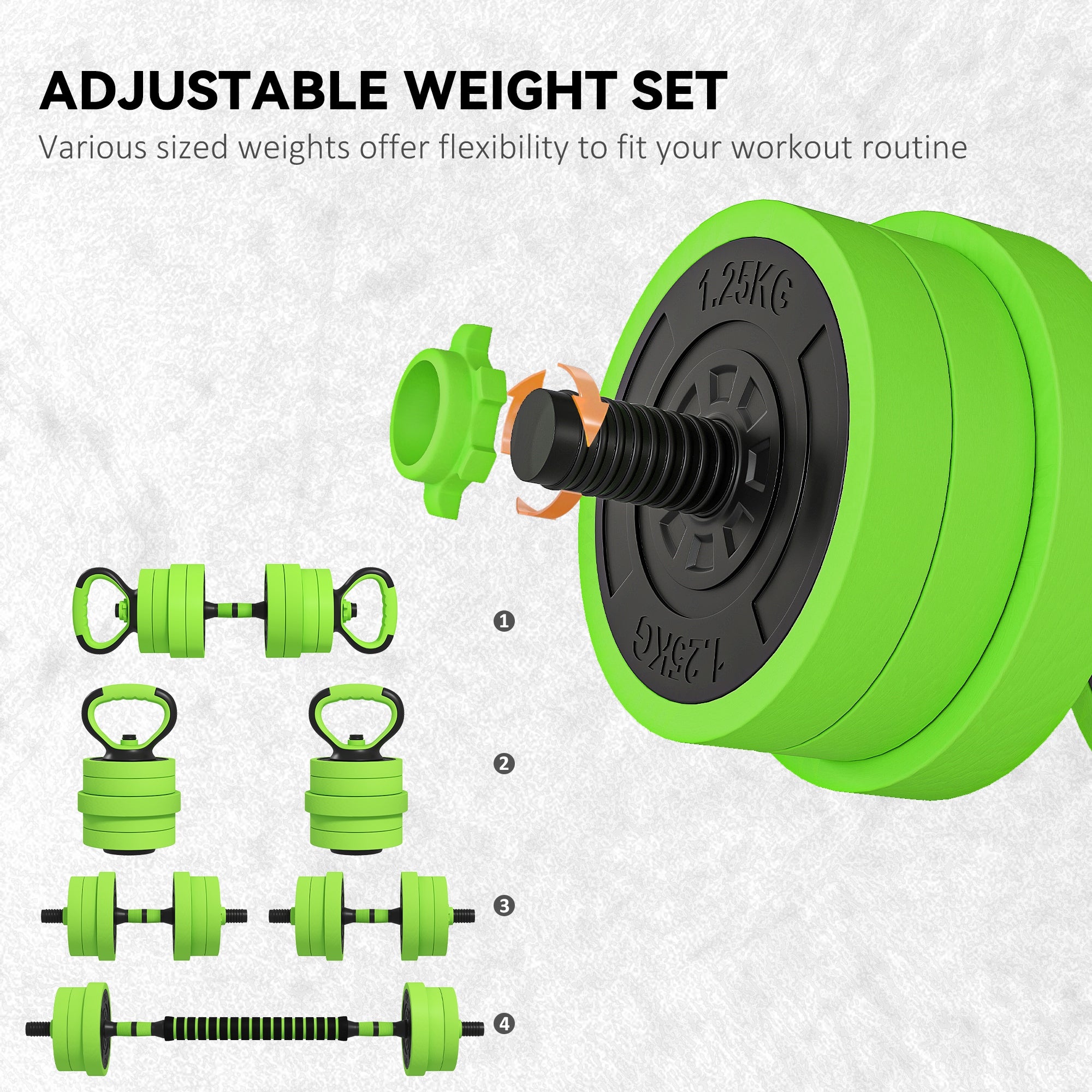 SPORTNOW 20kg Four-In-One Adjustable Weight Dumbbells Set, Barbell, Kettlebell, Push Up Stand - Green