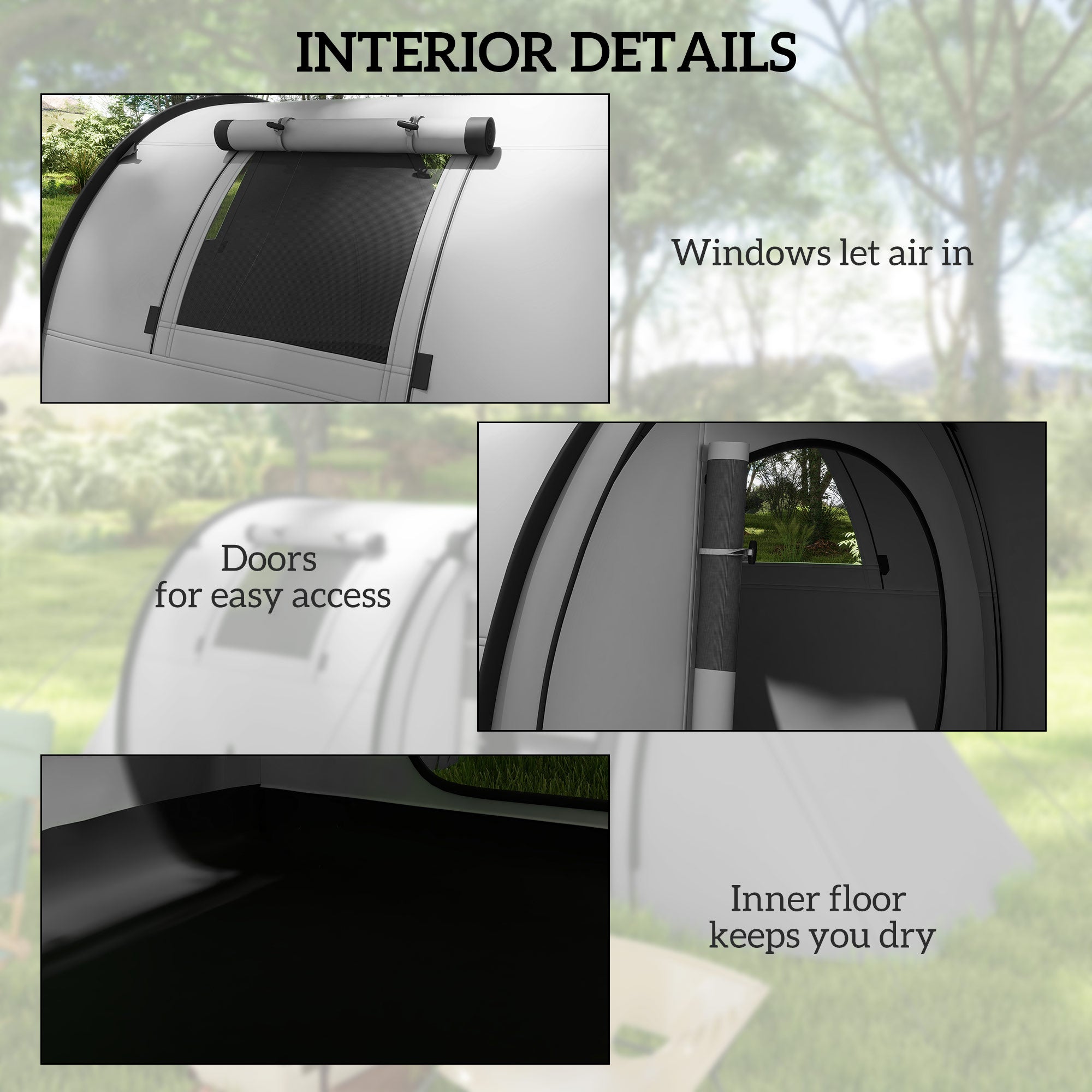 Outsunny Four Man Duo Room Tunnel Tent, with Accessories - Grey