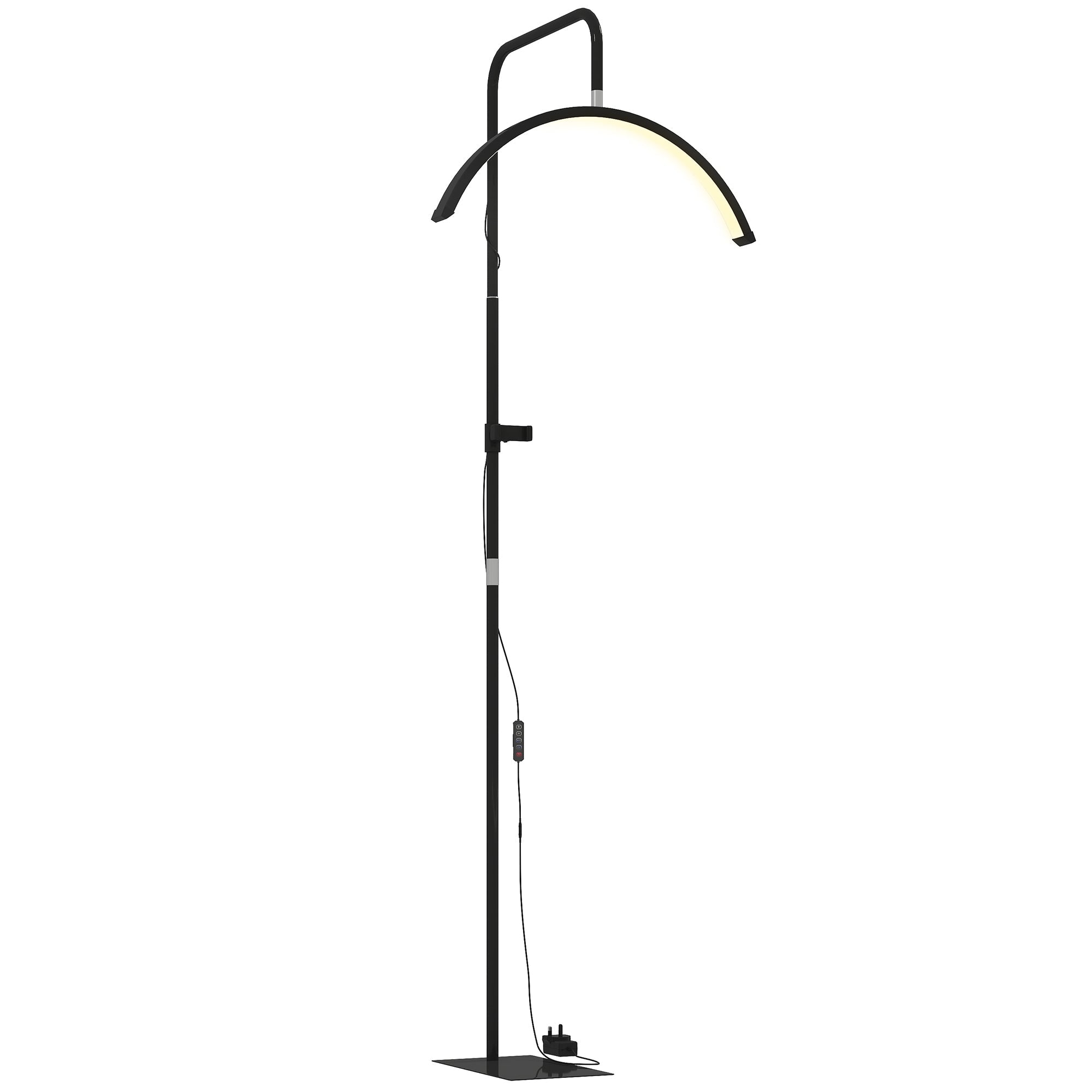 HOMCOM Half Moon Lash Light, Beauty Floor Lamp with 350Â° Rotatable Head, 7 Colour Temperature and Phone Holder, Dimmable Standing Lamp for Eyelash Extension, Tattoo, Nails, Skincare, Black