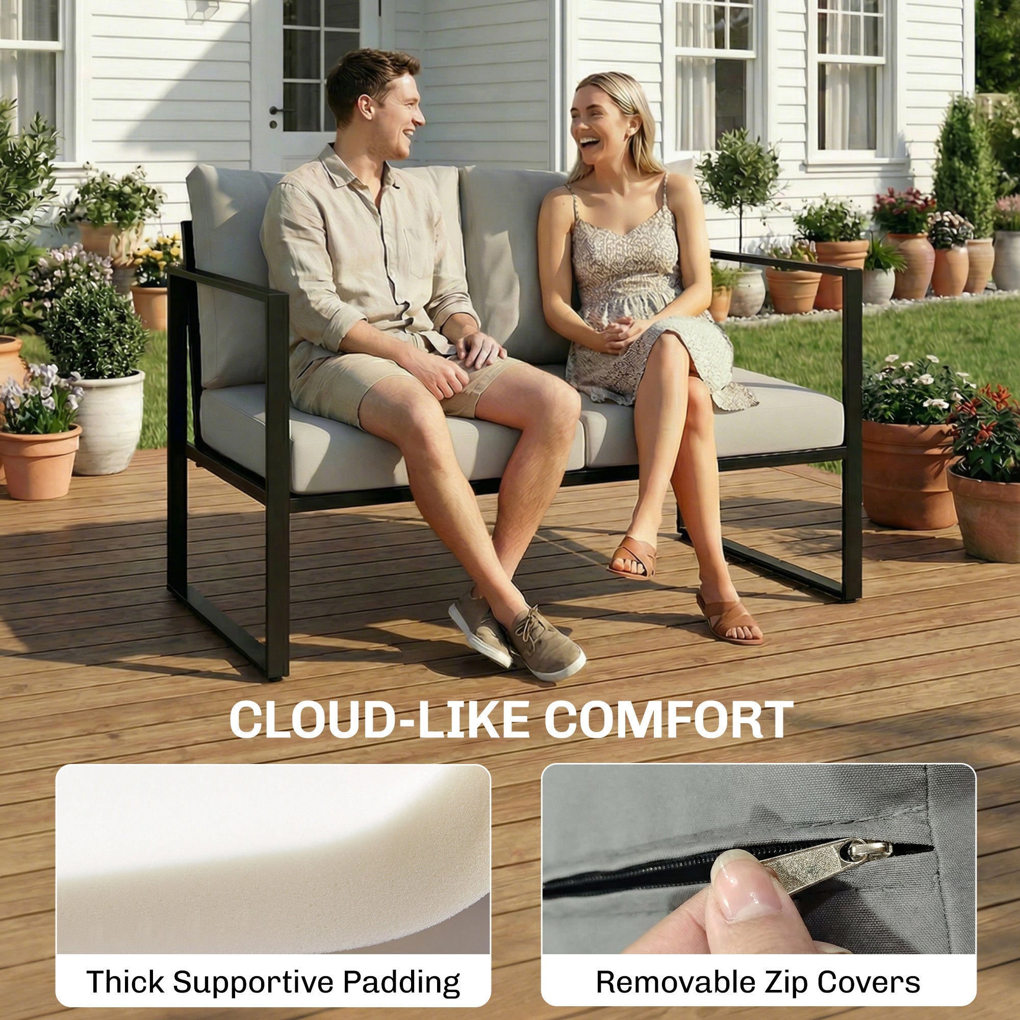 Outsunny Outdoor Garden Furniture Set, 4 Piece Patio Furniture with Slatted Table, Indoor Outdoor Balcony Patio Conservatory Set