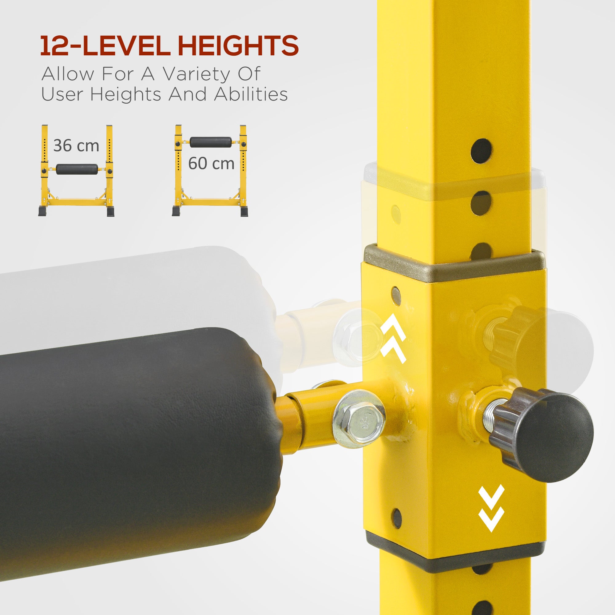 SPORTNOW Bulgarian Split Squat Stand, 12-Level Adjustable Single Leg Squat Machine with Foam Roller and Anti-Slip Pads for Lower Body Strength Training, Yellow