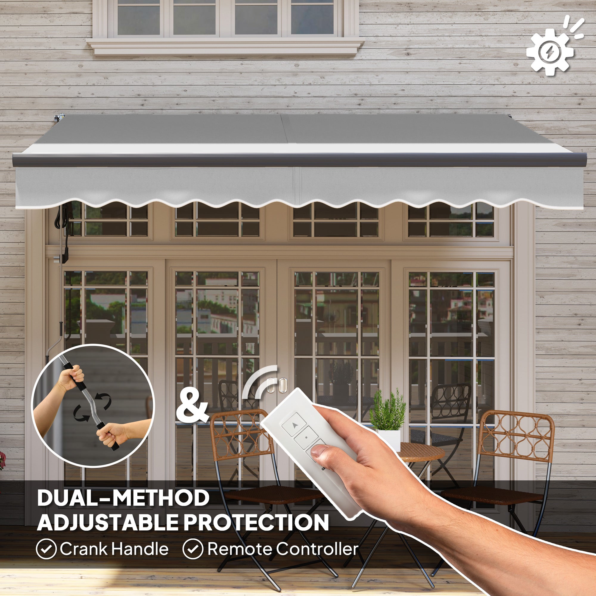Outsunny 3 x 2.5m Electric Awning with Remote Controller, Aluminium Frame DIY Retractable Awning, UV30+ Sun Shade Canopy for Garden Patio Deck Door Window, Light Grey