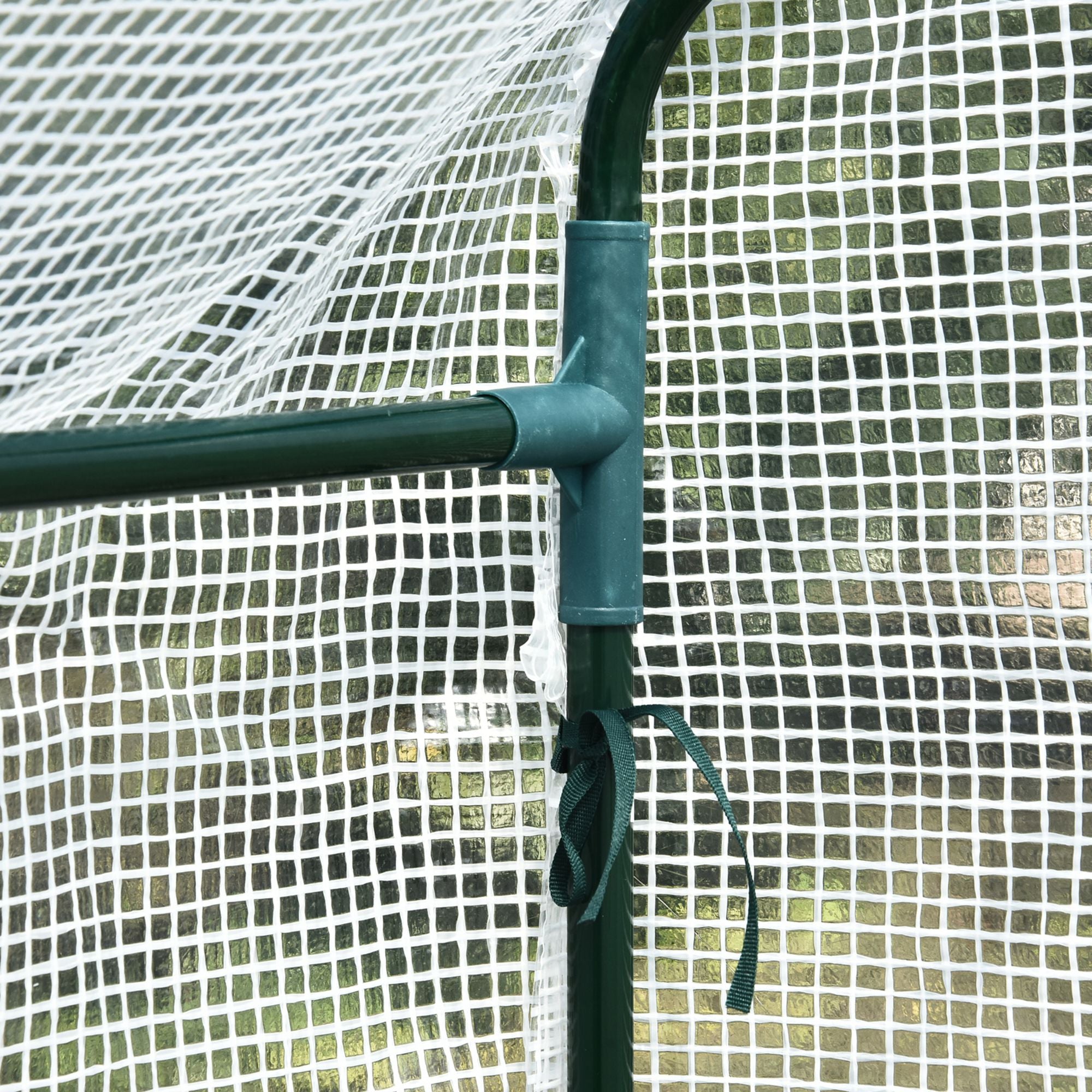 Outsunny Walk In Greenhouse with 2-Tier Shelves, Roll up Zip Panel Door, Garden Polytunnel Steeple Grow House for Outdoor, 6 x 4 x 6ft White