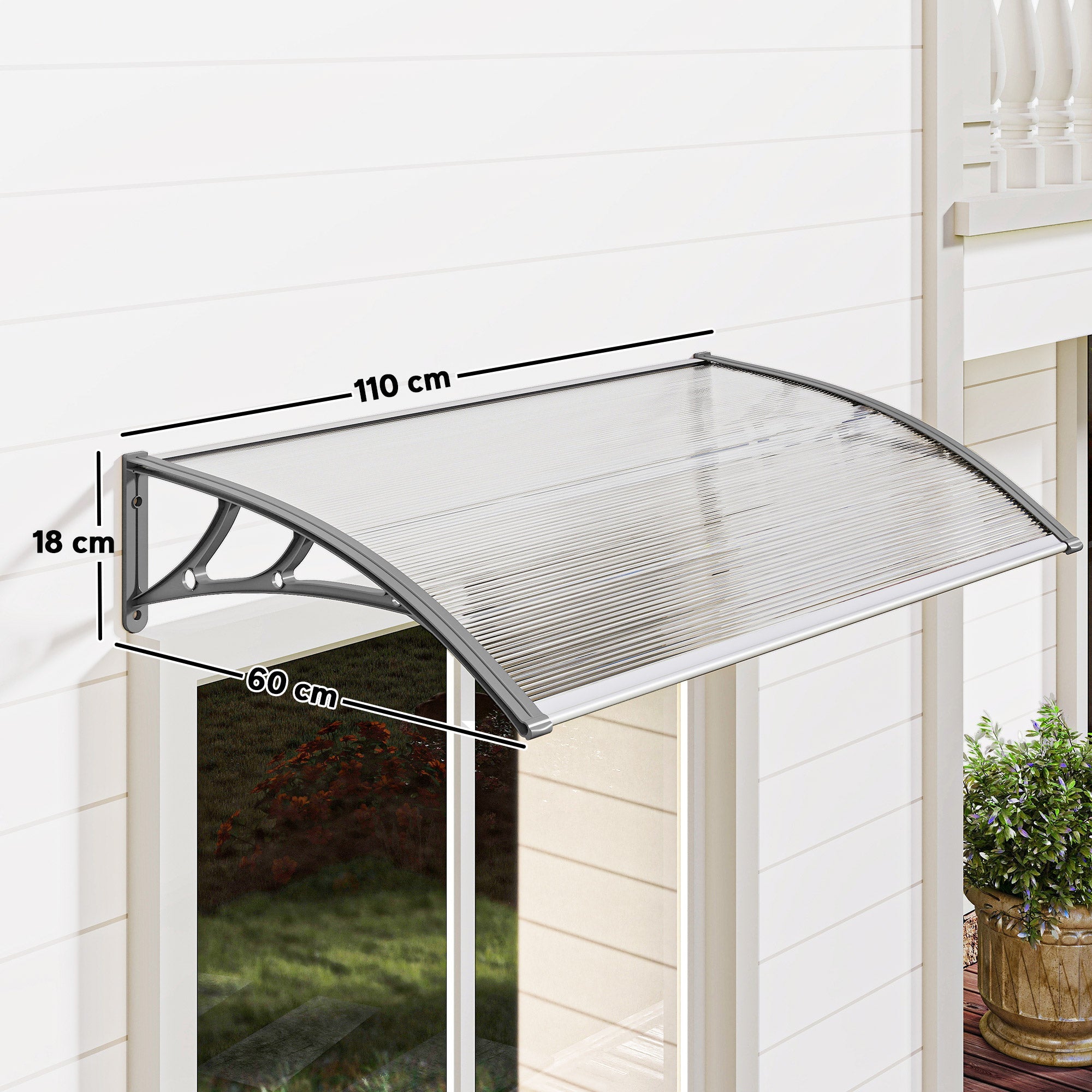 Outsunny Front Door Canopy, Outdoor Awning, Rain Shelter, 110 x 60cm, Grey