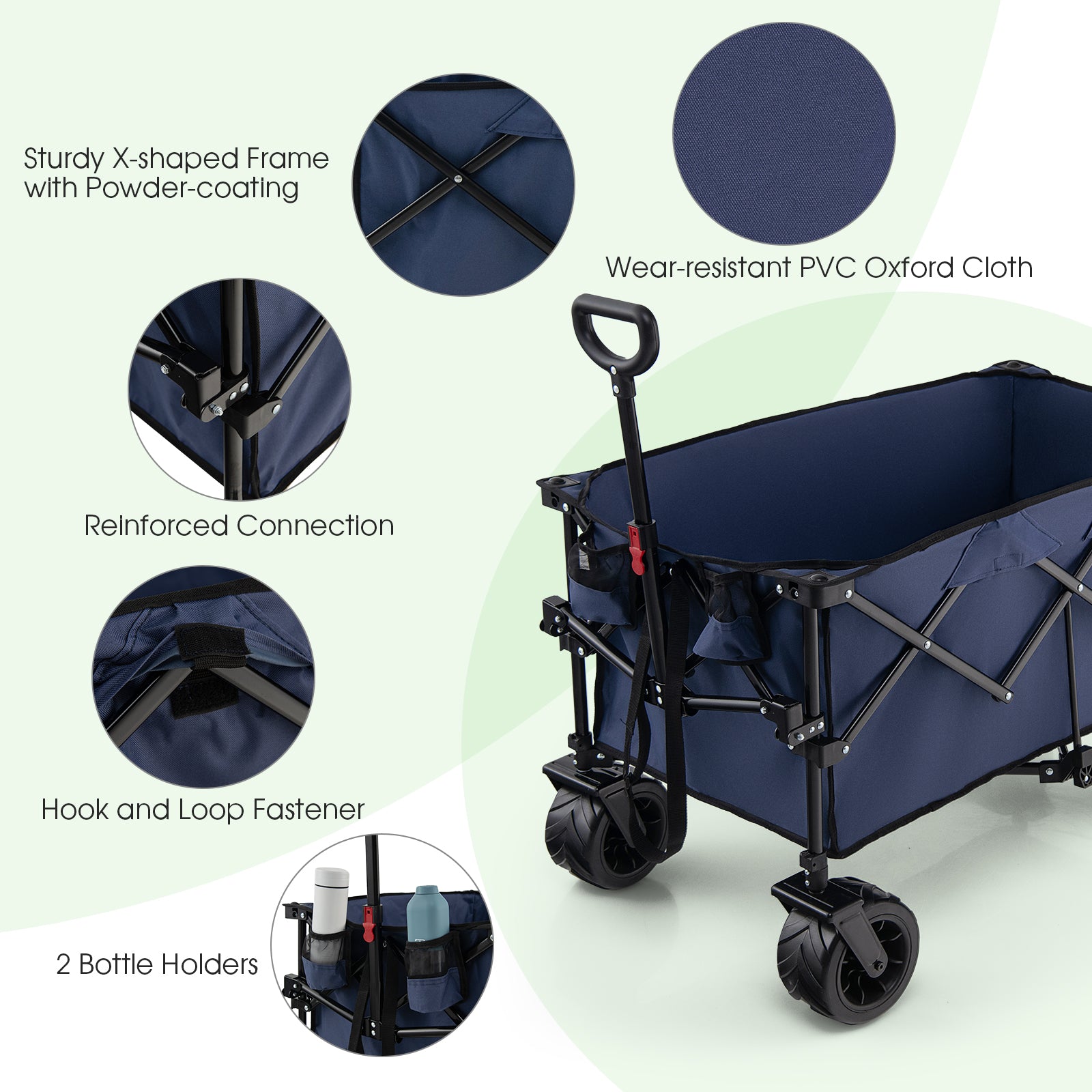 Foldable Wagon with Adjustable Handle and Universal Front Wheels-Blue