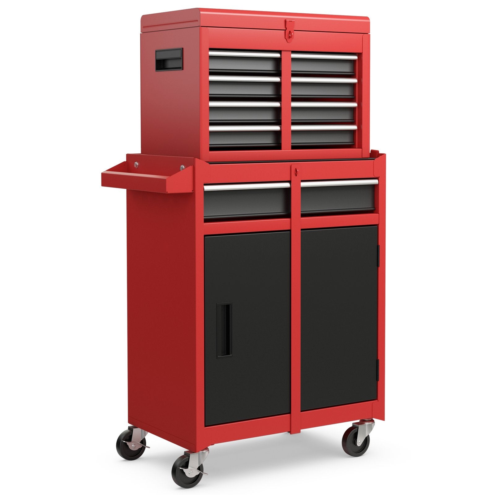 High Capacity Tool Storage Cabinet with Lockable Wheels-Black &amp; Red