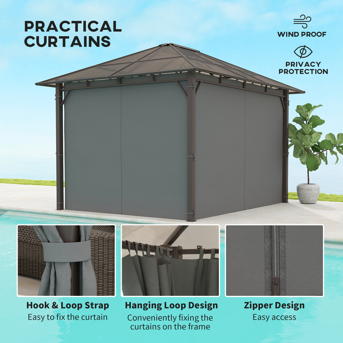 Outsunny Hardtop Gazebo Canopy in Dark Grey, image 7