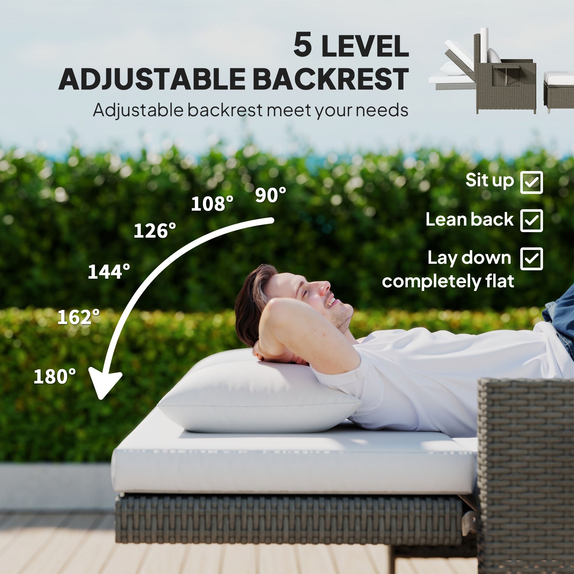 Outsunny Rattan Day Bed, with Footstool - Light Grey