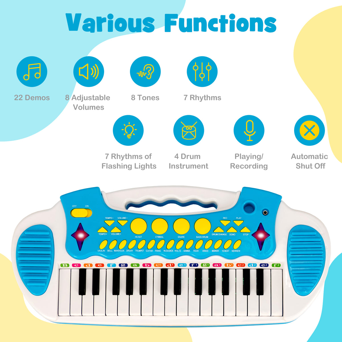 31-Key Kids Electronic Keyboard with Stool and Flashing Lights-Blue