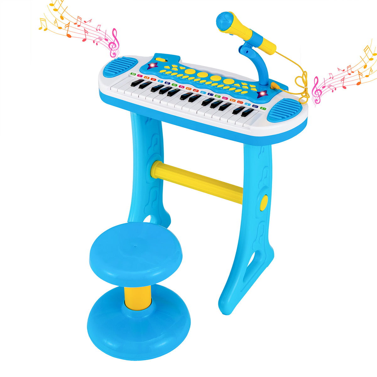 31-Key Kids Electronic Keyboard with Stool and Flashing Lights-Blue