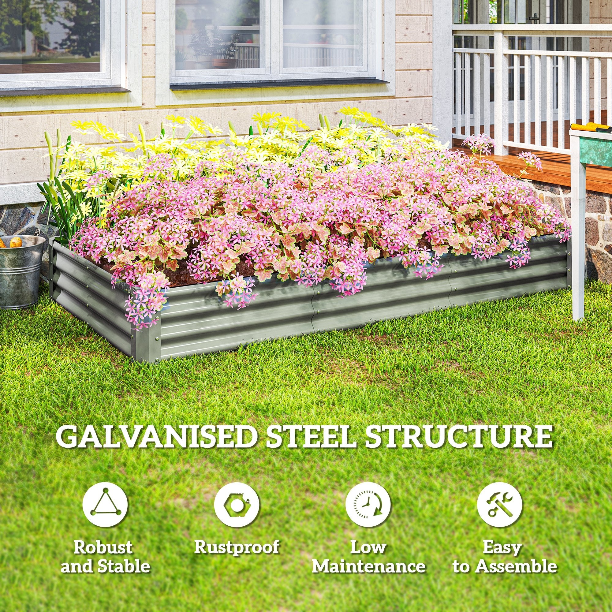 Outsunny 240 x 120cm Galvanised Steel Open Planter - Silver