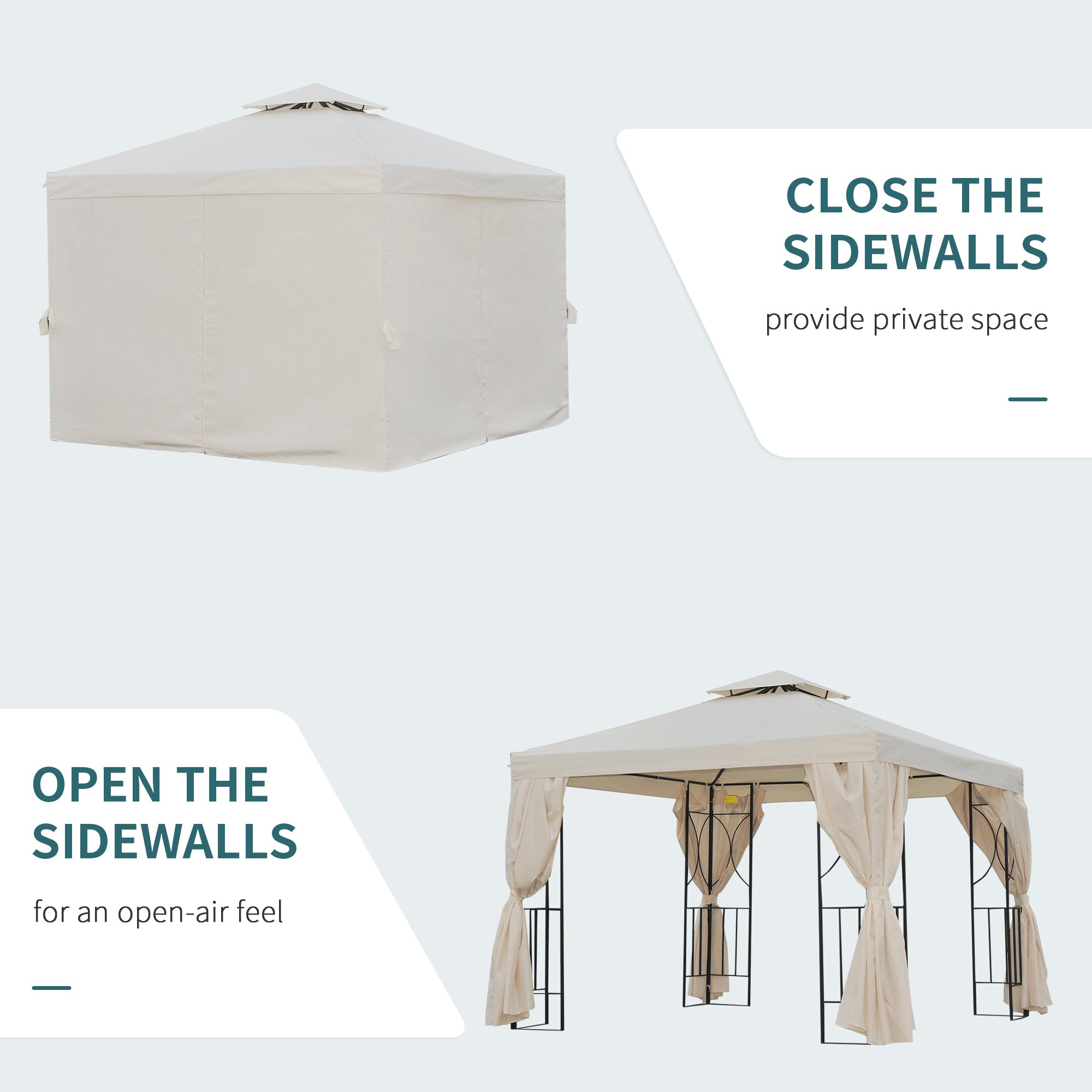 Outsunny 3 x 3 m Garden Gazebo Double√Ç Roof Marquee Patio Wedding Party Tent Canopy Shelter with Sidewalls, (Beige)