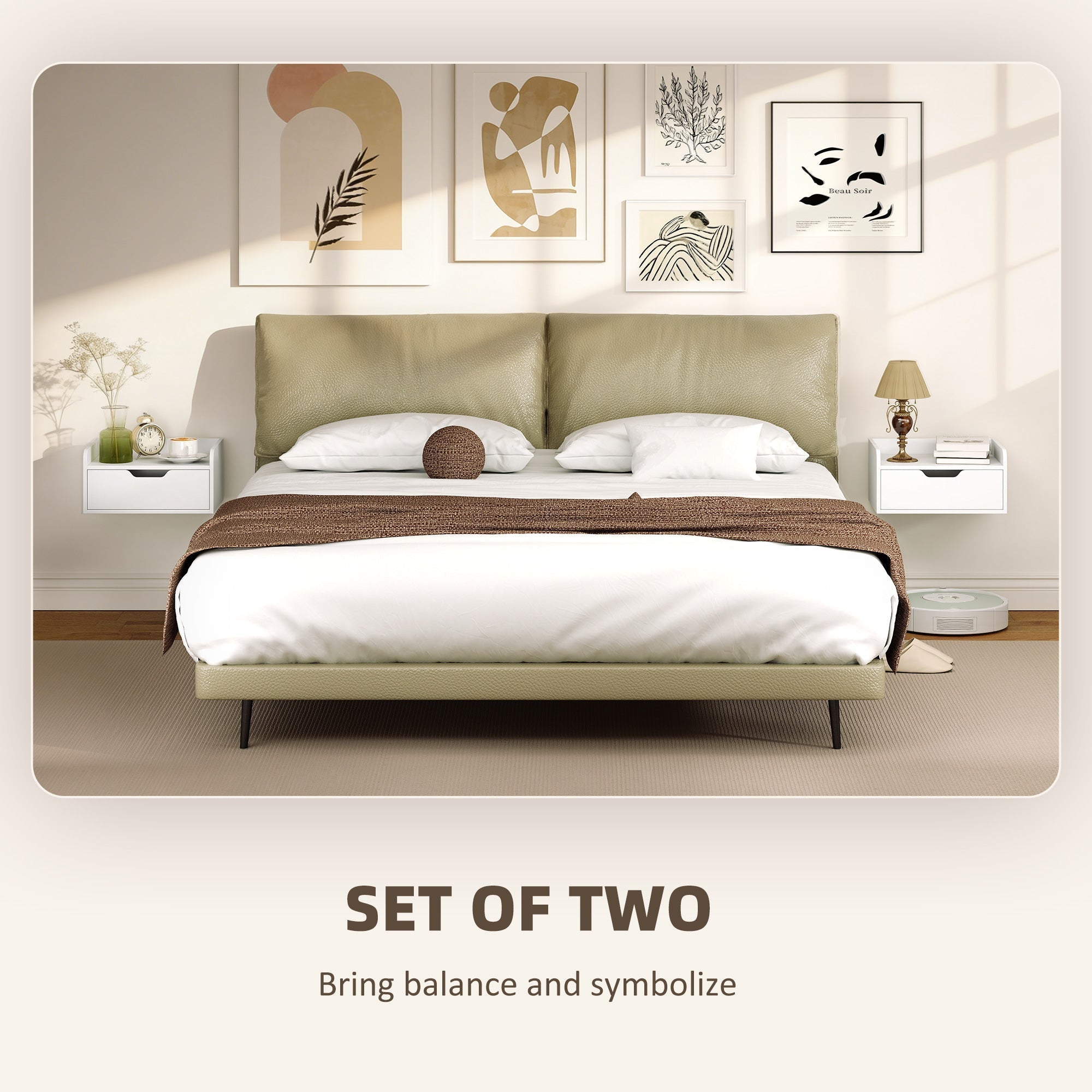 HOMCOM Floating Nightstands Set of 2, Wall Mounted Bedside Table with Drawer for Bedroom, White