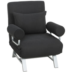 HOMCOM Single Sofa Bed, 3-in-1 Convertible Folding Chair Bed with Adjustable Backrest, Removable Armrests, Black