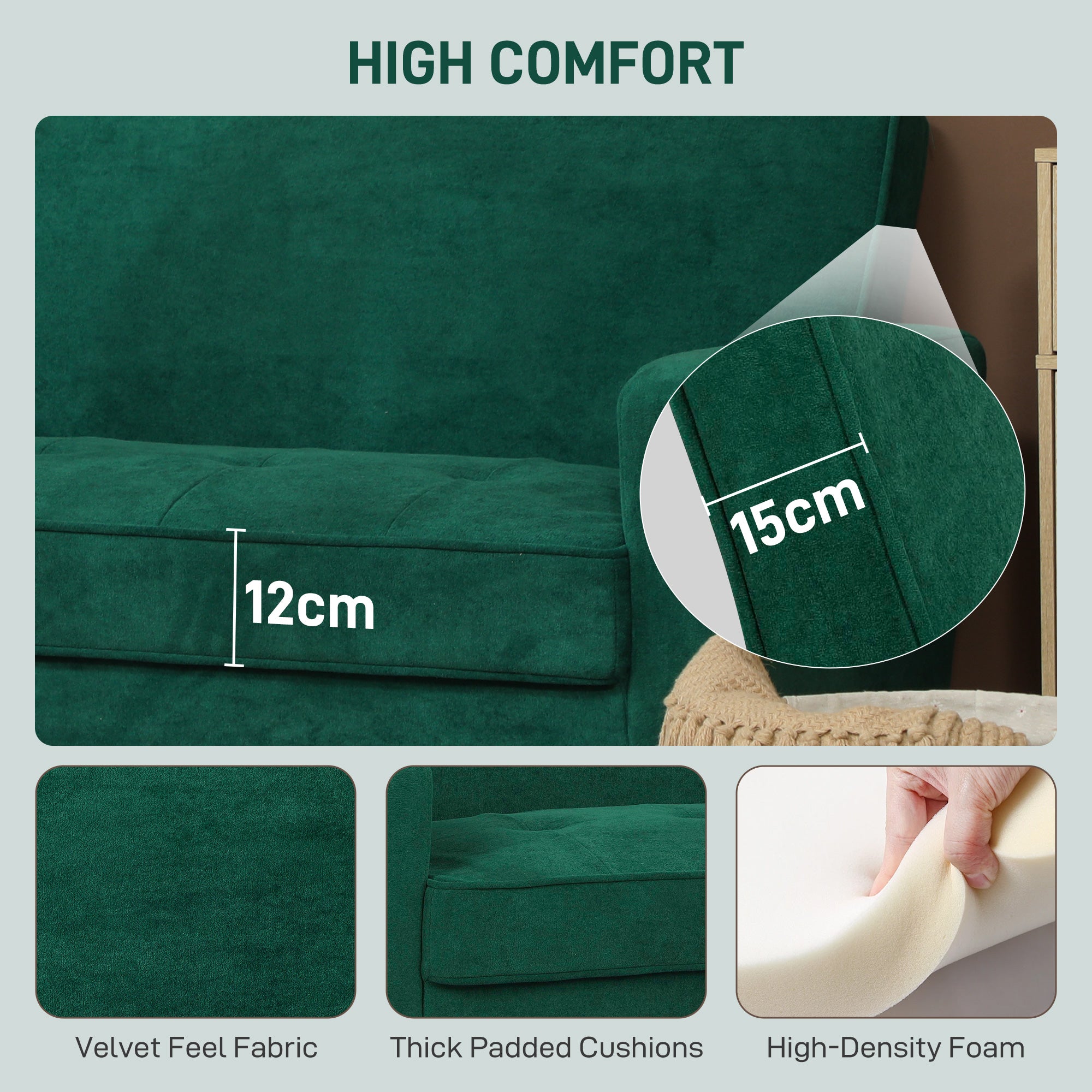 HOMCOM Two-Seater Velvet-Feel Sofa - Green