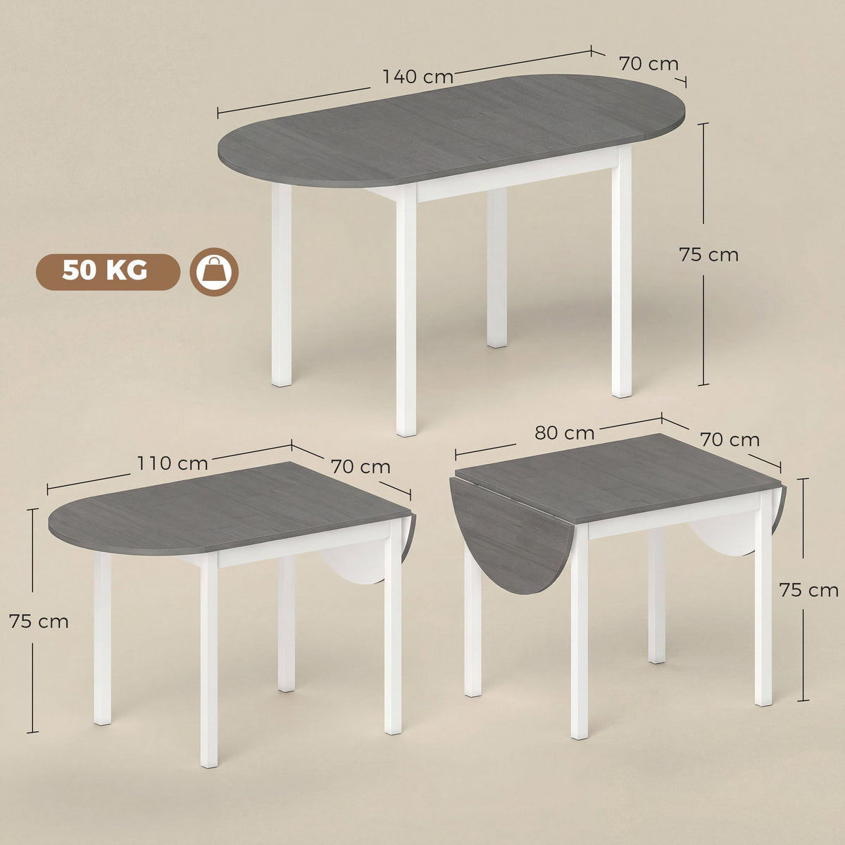 HOMCOM 4-6 Person Wooden Drop-Leaf Table - Grey