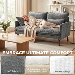HOMCOM 2 Seater Sofa, Loveseat Sofa with Spring Cushions, Wide and Deep Seat, Wood Legs, Grey