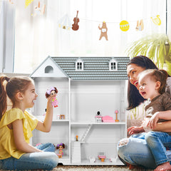 Large Wooden Dolls House with Furniture and Accessories-Grey