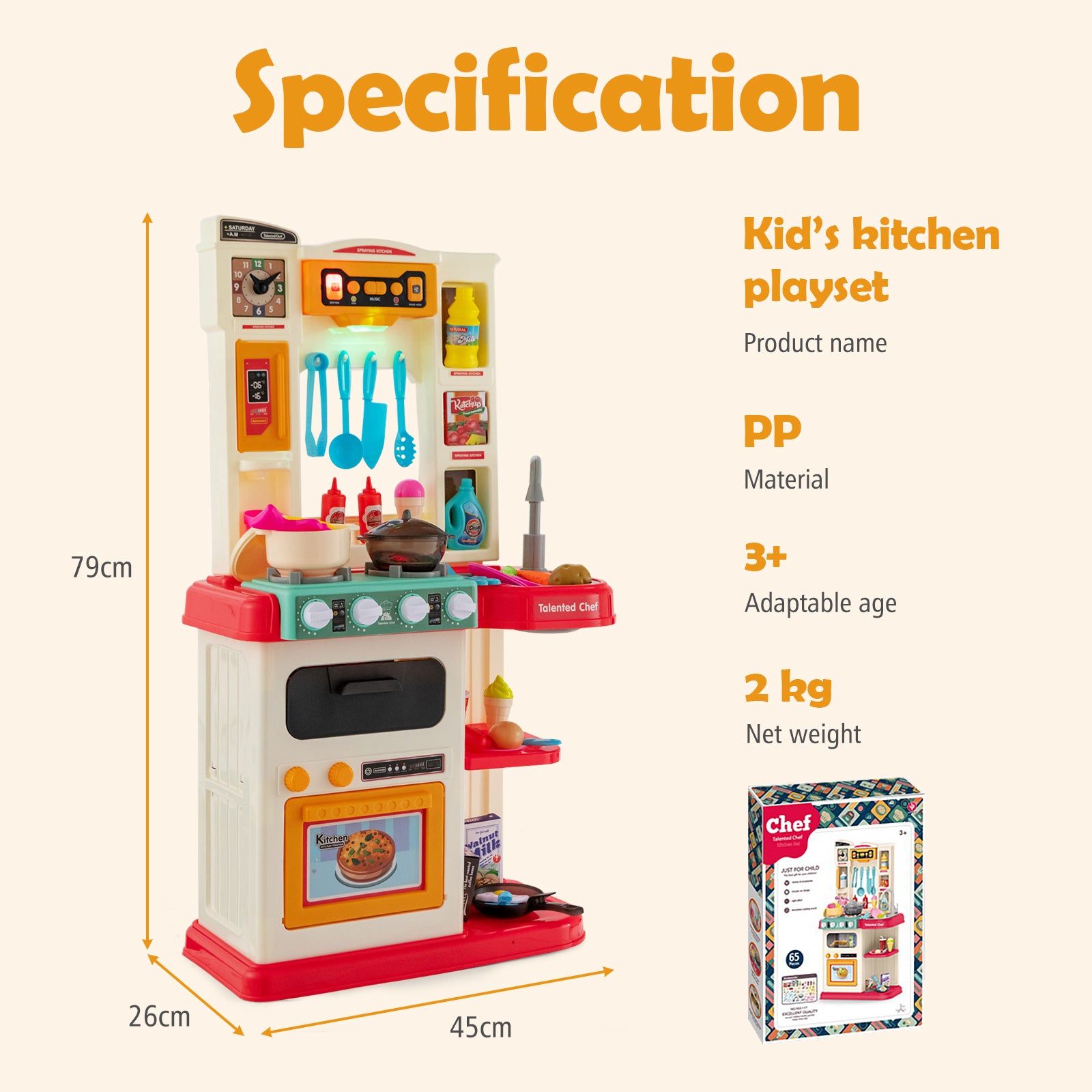 Kids Kitchen Playset with 65 Pieces Accessories-Pink
