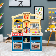 69 Pieces Kids Kitchen Playset Toy with Boiling and Vapor Effects-Blue