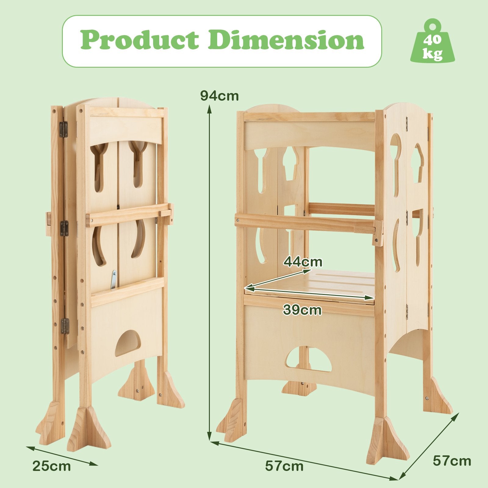 Folding Height Adjustable Kids Step Stool with Safety Latches-Natural