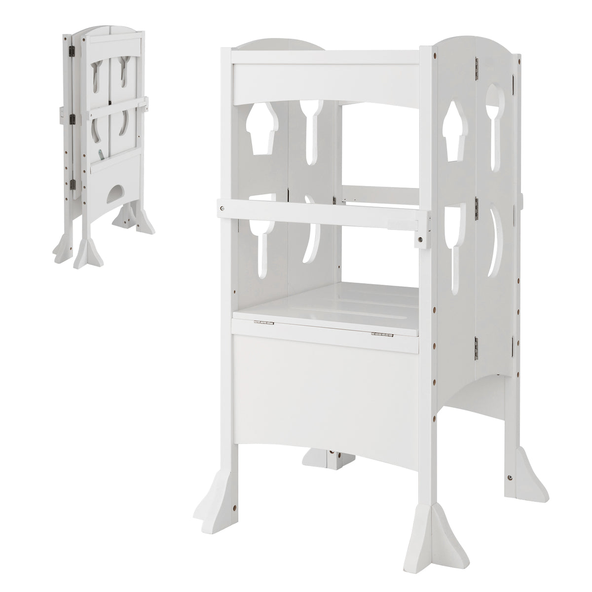 Folding Height Adjustable Kids Step Stool with Safety Latches-White