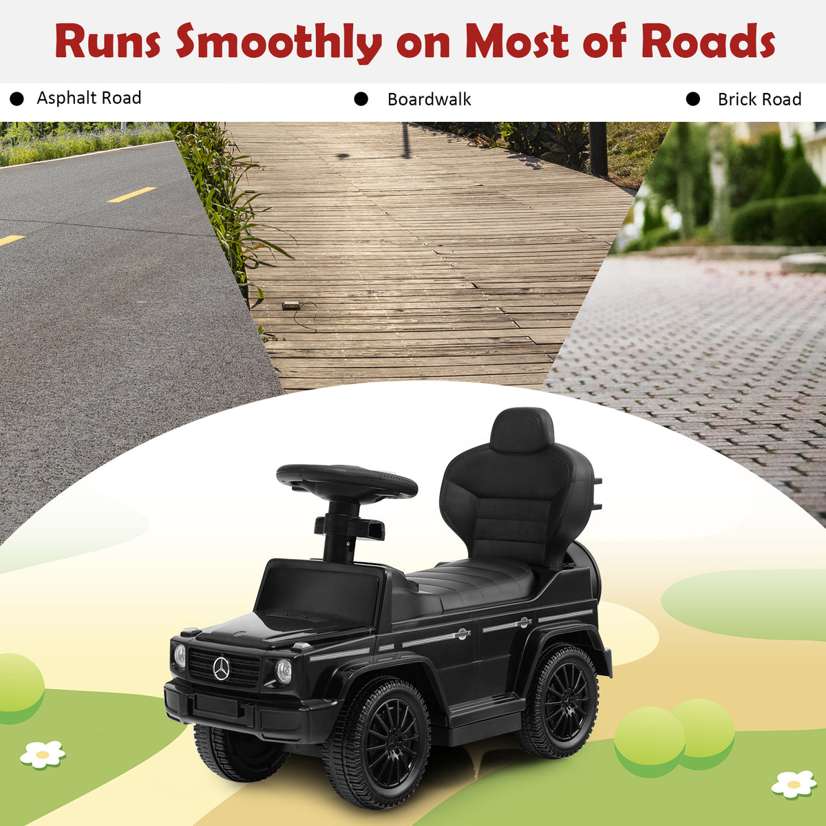 3-in-1 Baby Foot-to Floor Sliding Walker with Push Handle-Black