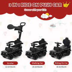 3-in-1 Baby Foot-to Floor Sliding Walker with Push Handle-Black