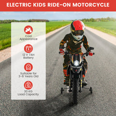 12V Battery Powered Toddler Motorbike with Music for 3-8 Years Old Kids-Black