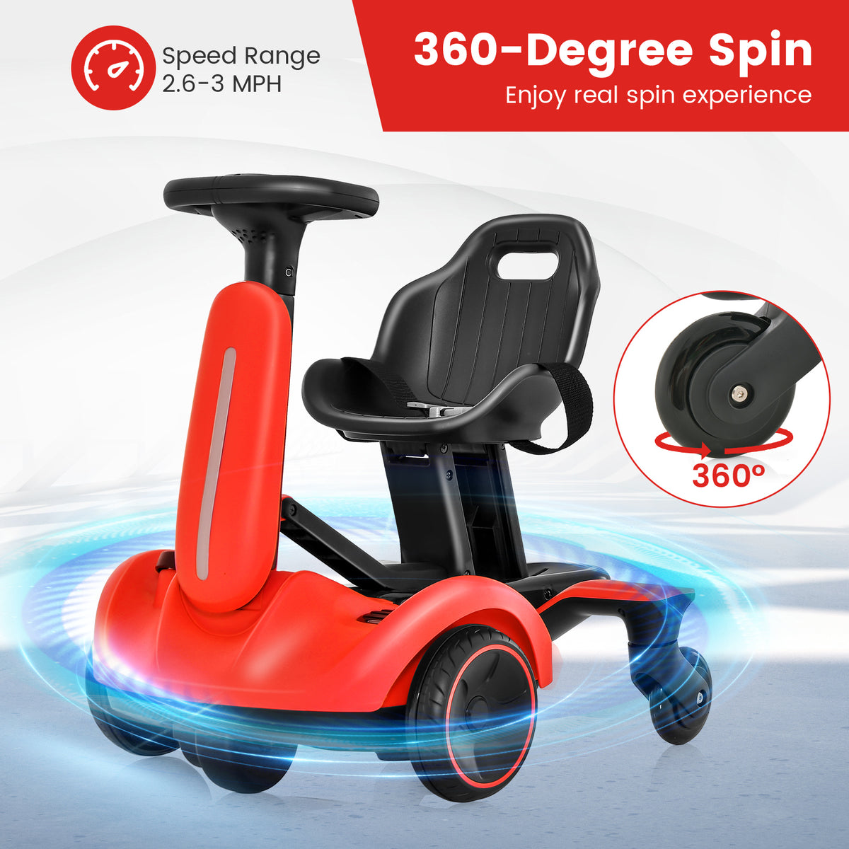 6V Electric Ride on Drift Car for Kids Aged 3-8 Years Old-Red