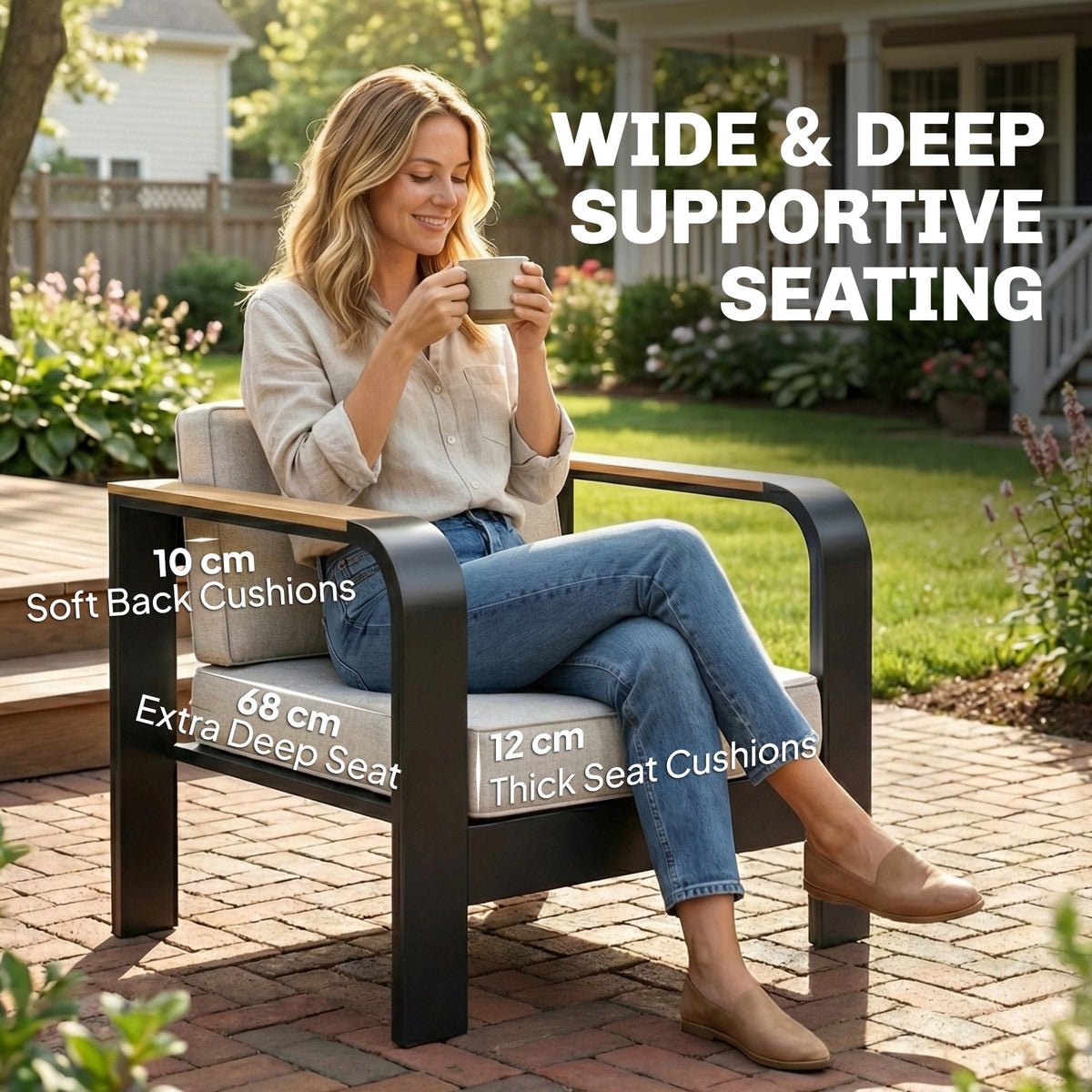 Outsunny 4 Seater Aluminium Garden Furniture Set, Olefin Cushions, Garden Sofa Set with Loveseat, Armchairs, Table, Beige