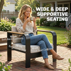 Outsunny 4 Seater Aluminium Garden Furniture Set, Olefin Cushions, Garden Sofa Set with Loveseat, Armchairs, Table, Beige