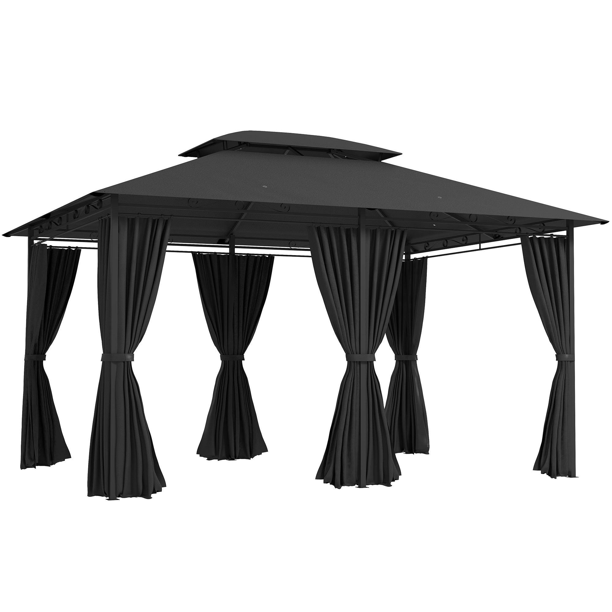 Outsunny 3 x 4m Steel Gazebo, with Curtains - Black