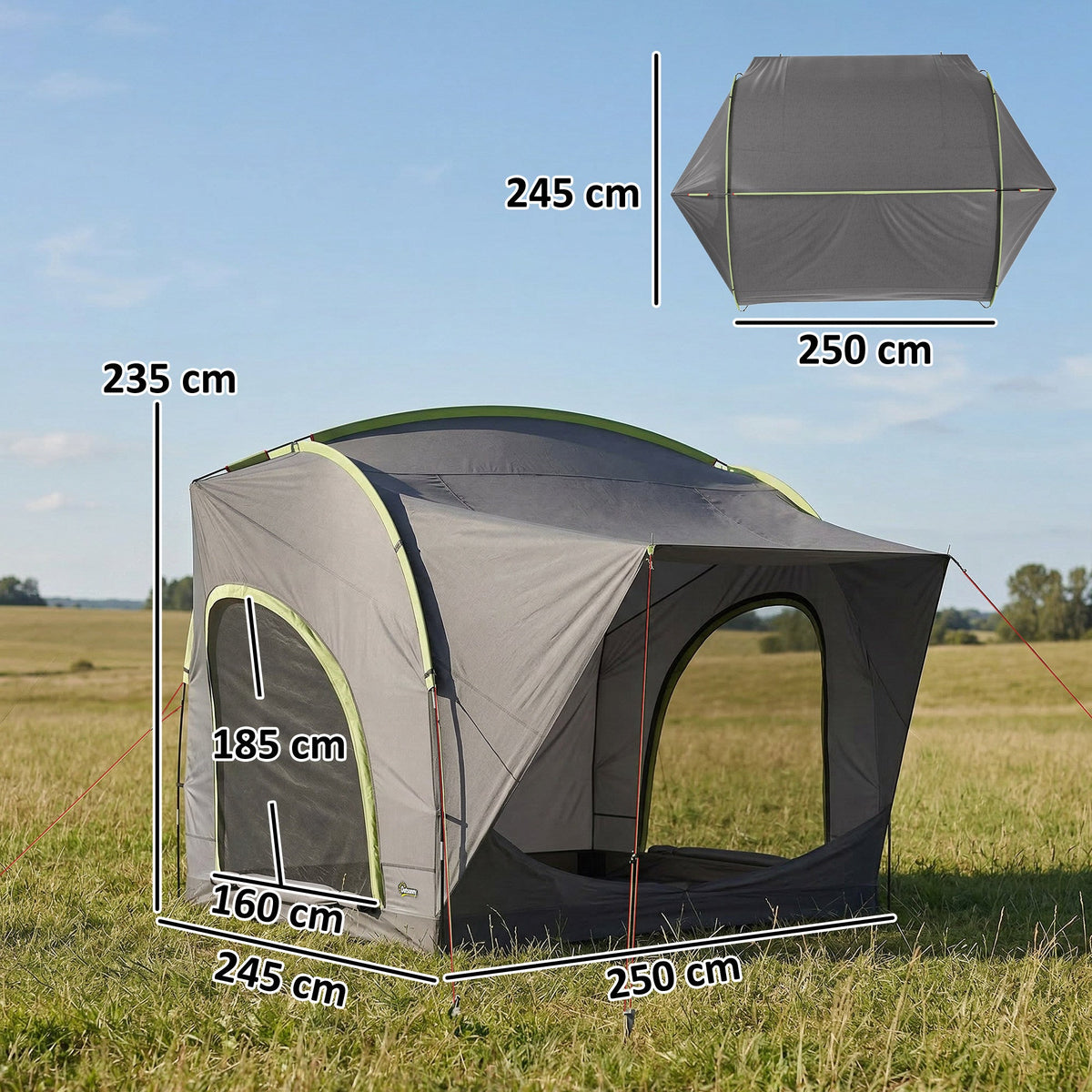 Outsunny Car Tent with 2.35m Stand-Up Height, 3000mm Waterproof Tailgate Tent with Mesh Windows for Family Camping Travelling