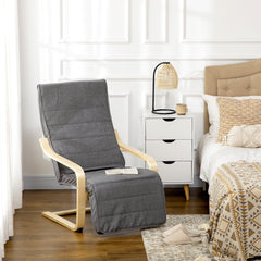 HOMCOM Wooden Armchair, Upholstered Linen Lounge Chair with Adjustable Footrest & Removable Cushion, Poang Chair for Living Room, Dark Grey