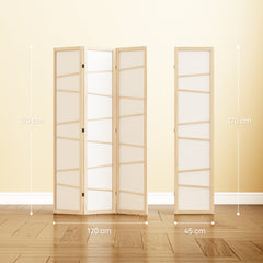 HOMCOM Wooden Folding Privacy Screen, 3 Panel Room Divider for Bedroom, Natural Wood Finish