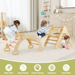 5-in-1 Triangle Climbing Toys with Arch Ramp for 1+ Years Old-Natural